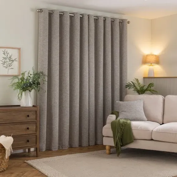 Eyelet Curtains with Textured Design - Grey