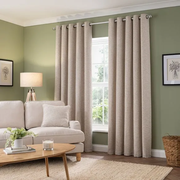 Eyelet Curtains with Textured Design - Natural