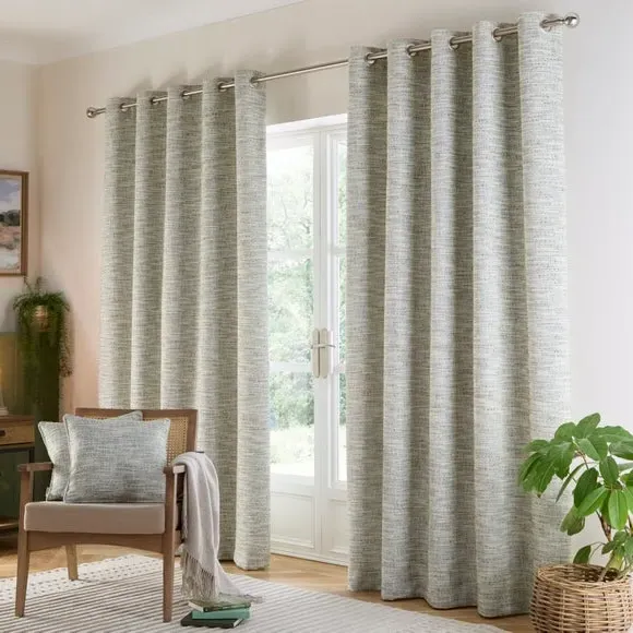 Eyelet Curtains with Textured Weave - Green