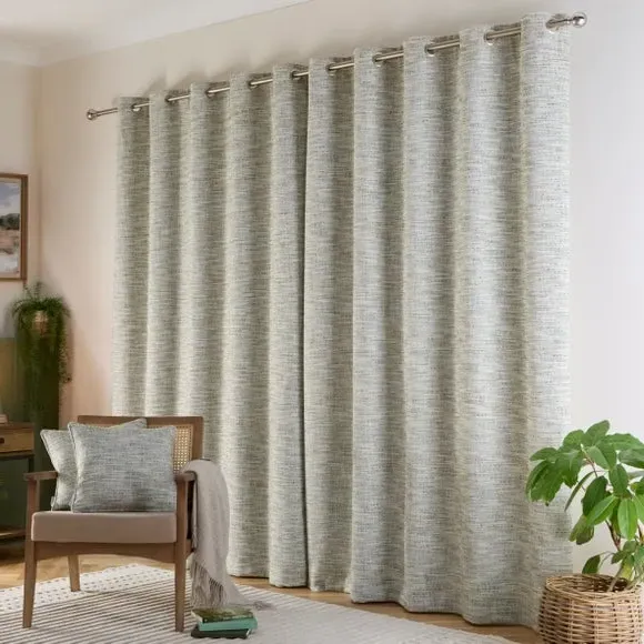Eyelet Curtains with Textured Weave - Green