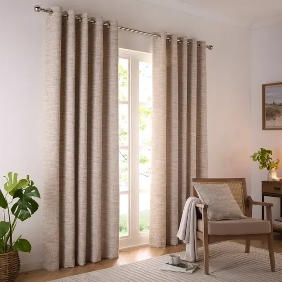 Eyelet Curtains with Textured Weave - Natural