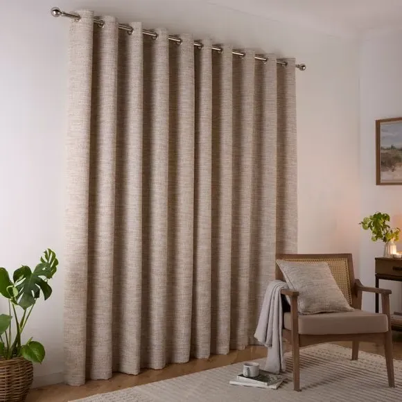 Eyelet Curtains with Textured Weave - Natural