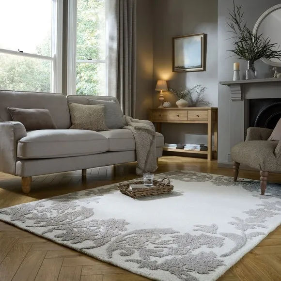 Floral Border Rug - Ivory, Wool