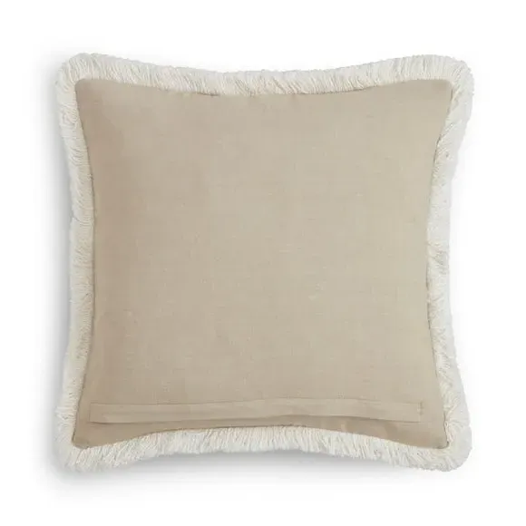 Floral Cushion with Fringe - Natural