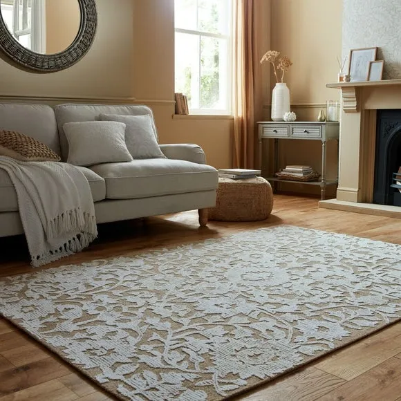 Floral Wool Rug - Natural, 100% Wool image