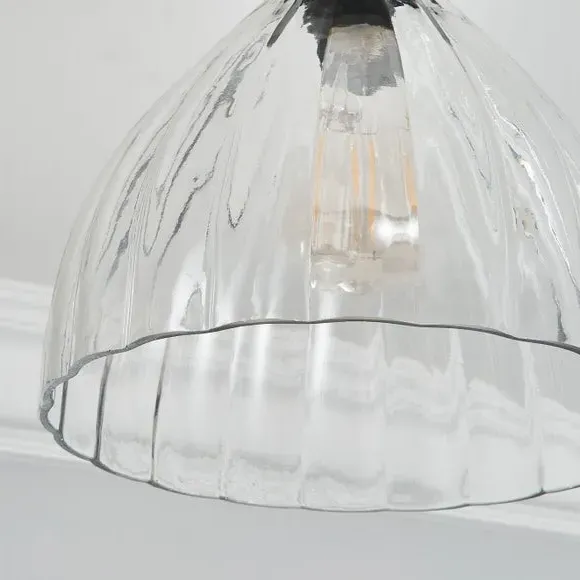 Flush Ceiling Light with Ribbed Glass - Black