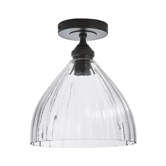 Flush Ceiling Light with Ribbed Glass - Black