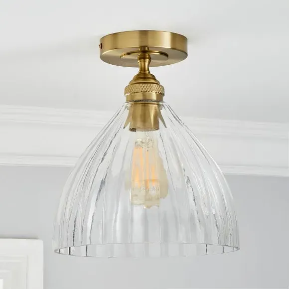 Flush Ceiling Light with Ribbed Glass - Brass
