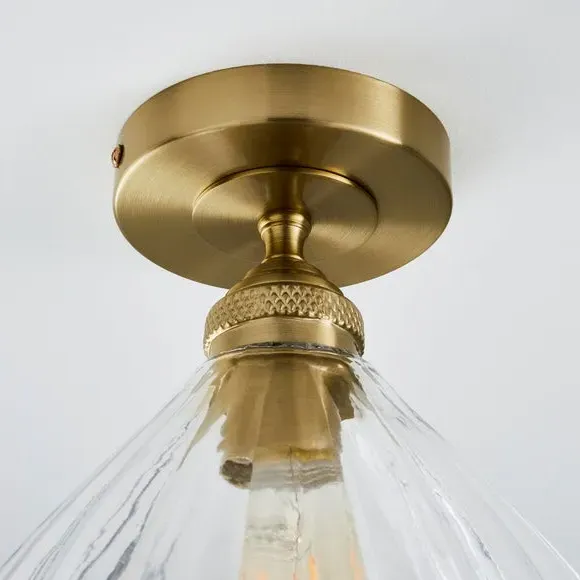 Flush Ceiling Light with Ribbed Glass - Brass