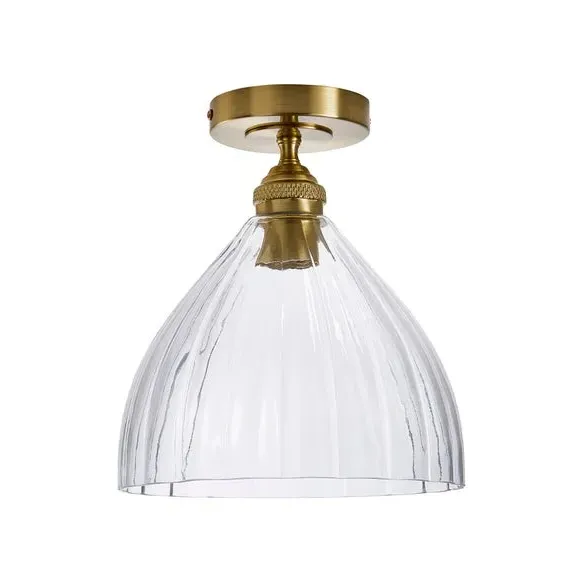 Flush Ceiling Light with Ribbed Glass - Brass