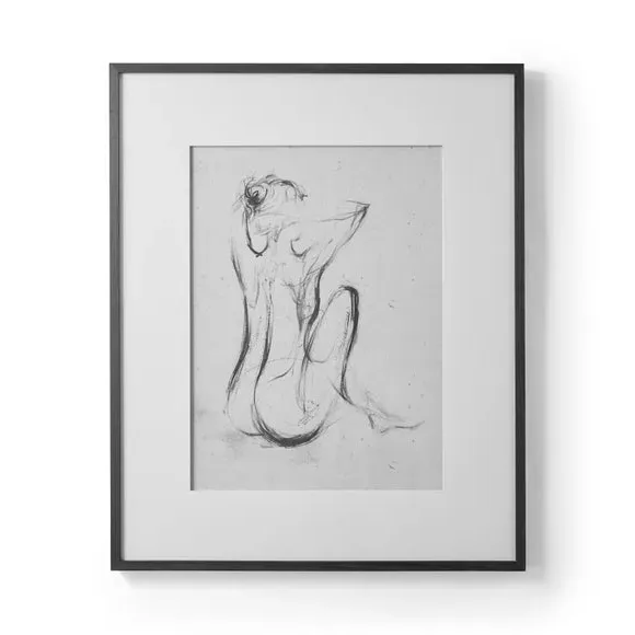Framed Print Woman Line Drawing - Black/White