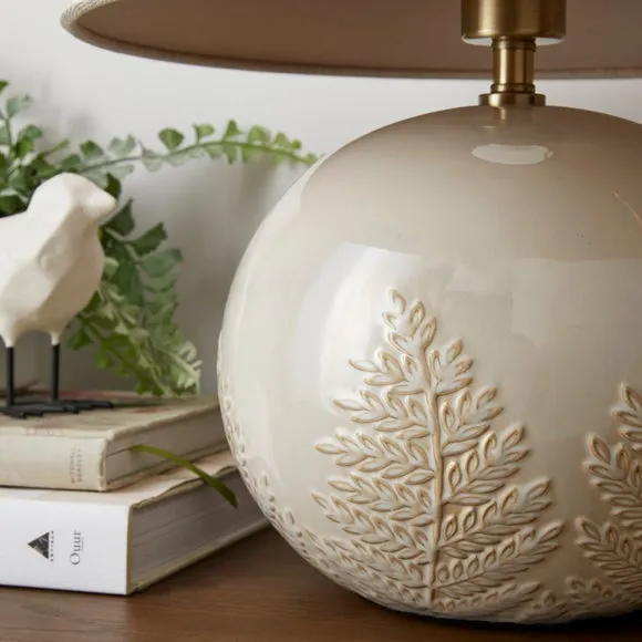 Globe Table Lamp with Embossed Fern - Ivory, Ceramic