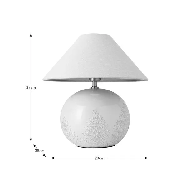 Globe Table Lamp with Embossed Fern - Ivory, Ceramic