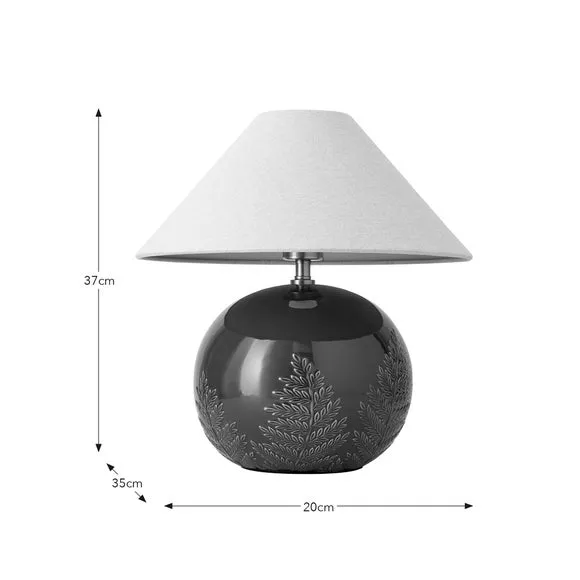 Globe Table Lamp with Embossed Fern - Olive, Ceramic