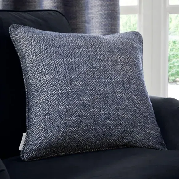 Herringbone Cushion - Navy, Textured Fabric