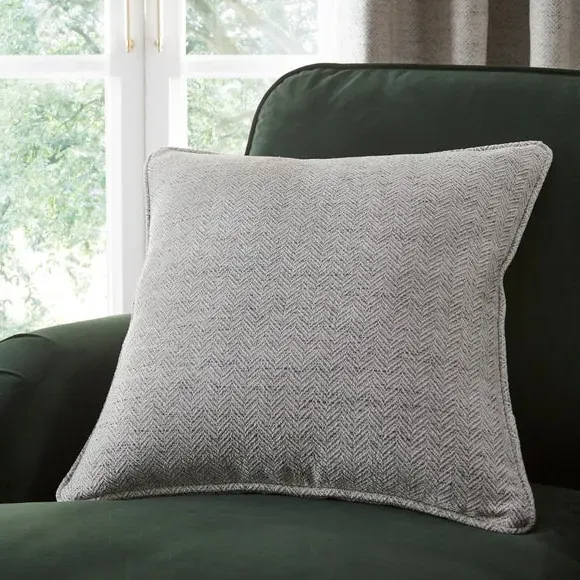 Herringbone Cushion - White, Textured Fabric