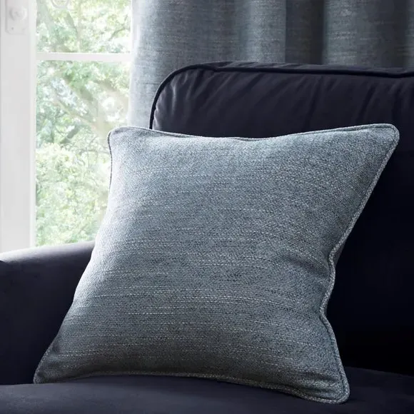 Herringbone Eyelet Curtains - Blue, Polyester