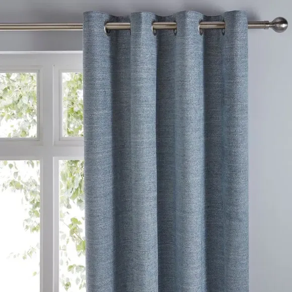 Herringbone Eyelet Curtains - Blue, Polyester