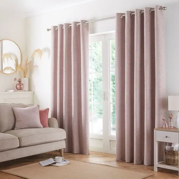 Herringbone Eyelet Curtains - Blush, Polyester