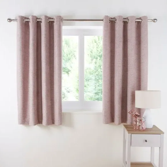 Herringbone Eyelet Curtains - Blush, Polyester