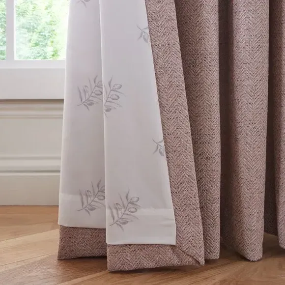 Herringbone Eyelet Curtains - Blush, Polyester