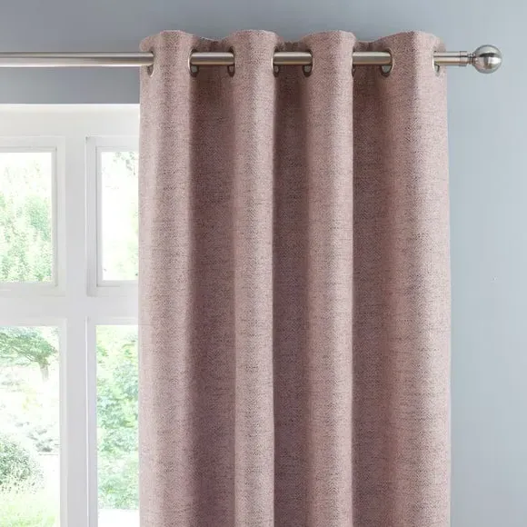 Herringbone Eyelet Curtains - Blush, Polyester