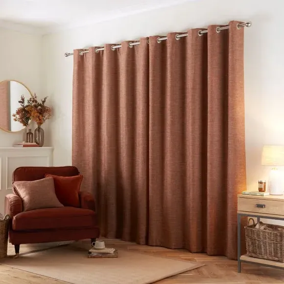 Herringbone Eyelet Curtains - Butterscotch, Polyester