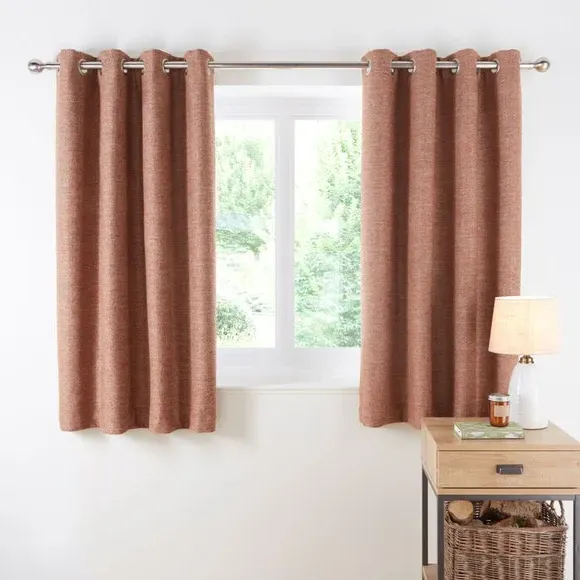 Herringbone Eyelet Curtains - Butterscotch, Polyester