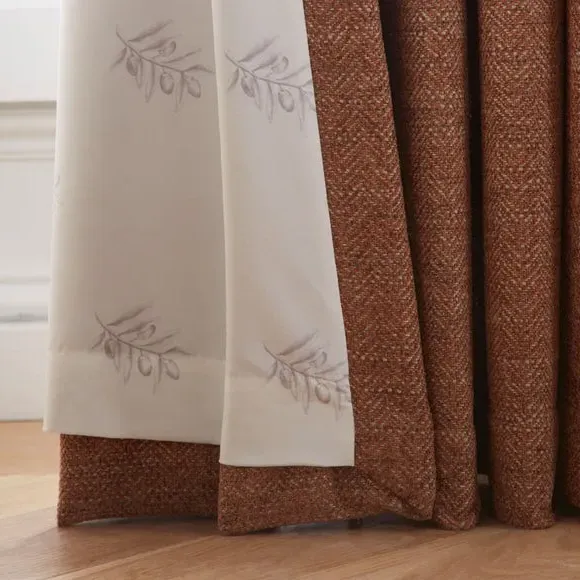 Herringbone Eyelet Curtains - Butterscotch, Polyester