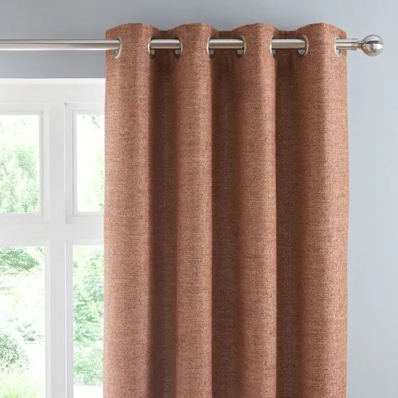 Herringbone Eyelet Curtains - Butterscotch, Polyester