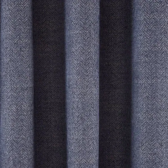 Herringbone Eyelet Curtains - Denim, Polyester