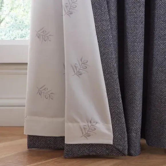 Herringbone Eyelet Curtains - Denim, Polyester