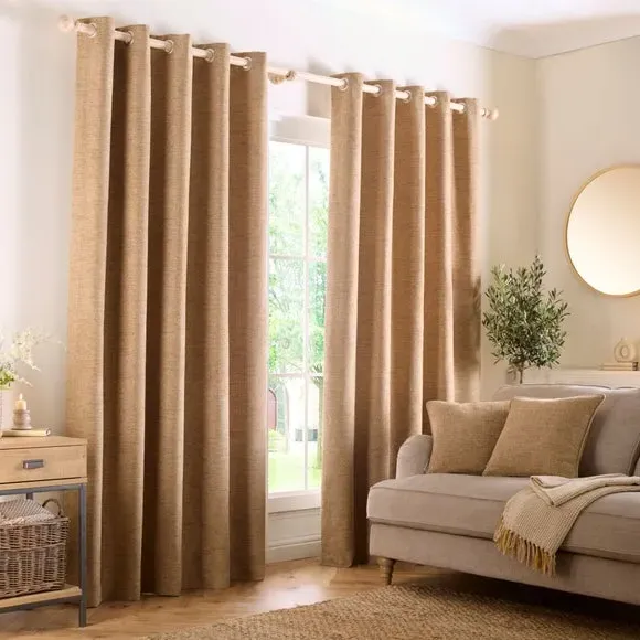 Herringbone Eyelet Curtains - Honey, Polyester