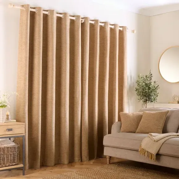 Herringbone Eyelet Curtains - Honey, Polyester