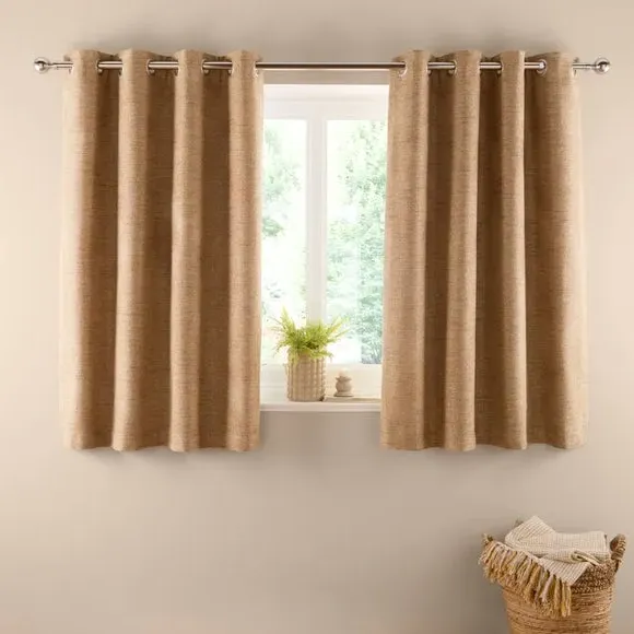 Herringbone Eyelet Curtains - Honey, Polyester