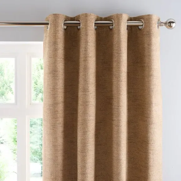 Herringbone Eyelet Curtains - Honey, Polyester