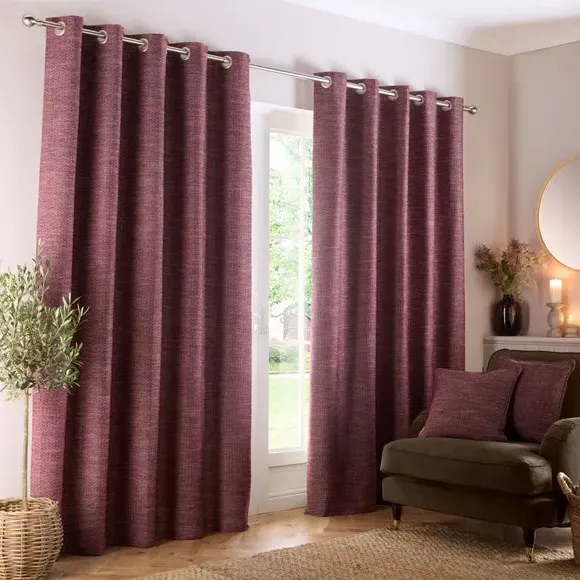 Herringbone Eyelet Curtains - Mulberry, Polyester