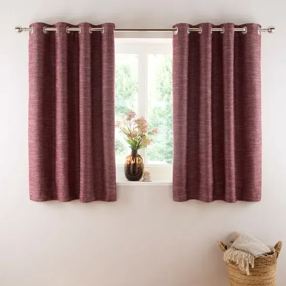 Herringbone Eyelet Curtains - Mulberry, Polyester