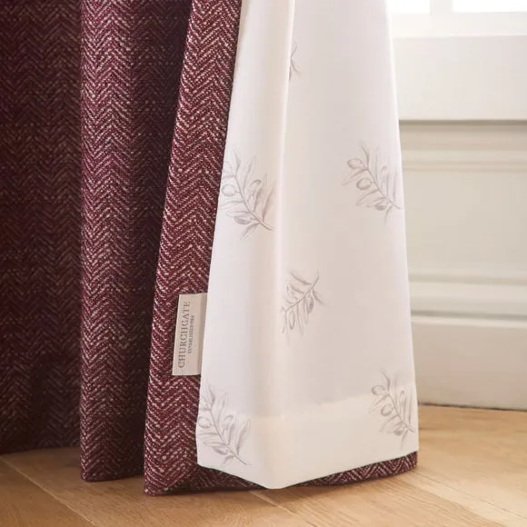 Herringbone Eyelet Curtains - Mulberry, Polyester