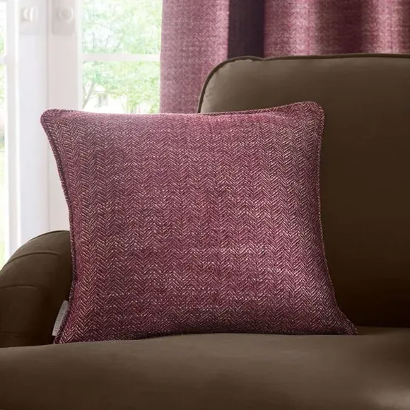 Herringbone Eyelet Curtains - Mulberry, Polyester