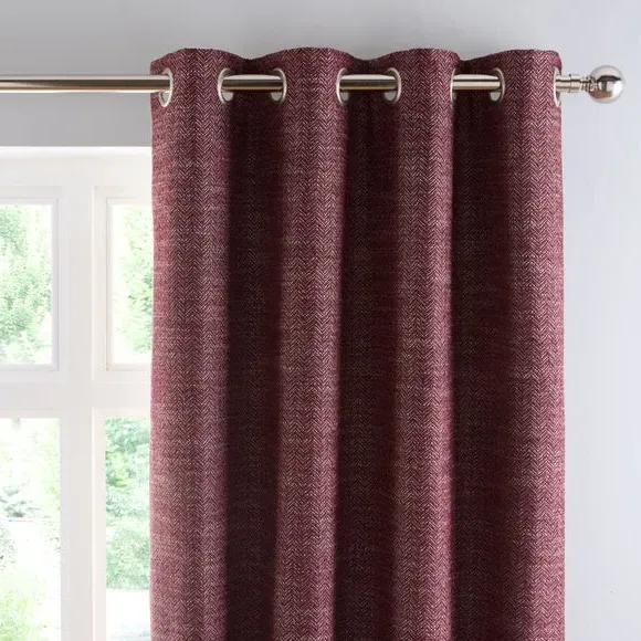 Herringbone Eyelet Curtains - Mulberry, Polyester
