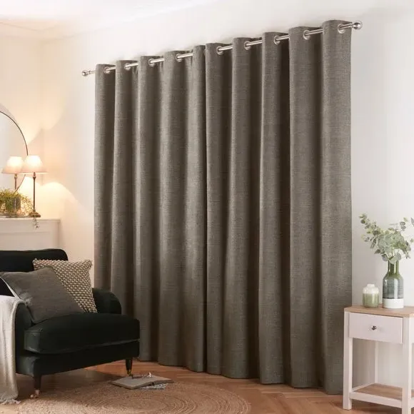 Herringbone Eyelet Curtains - Olive, Polyester