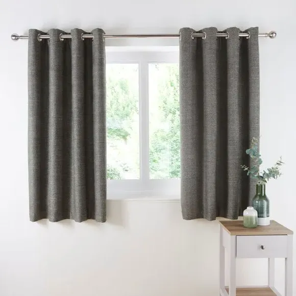 Herringbone Eyelet Curtains - Olive, Polyester