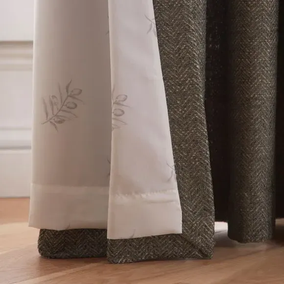 Herringbone Eyelet Curtains - Olive, Polyester