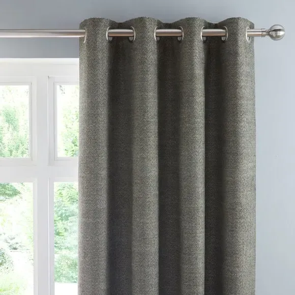 Herringbone Eyelet Curtains - Olive, Polyester
