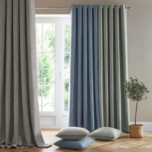 Herringbone Eyelet Curtains - Sage, Polyester