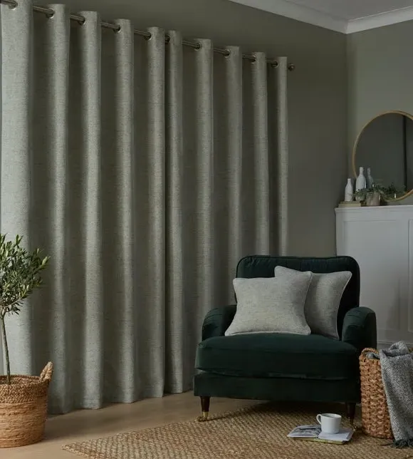 Herringbone Eyelet Curtains - Sage, Polyester