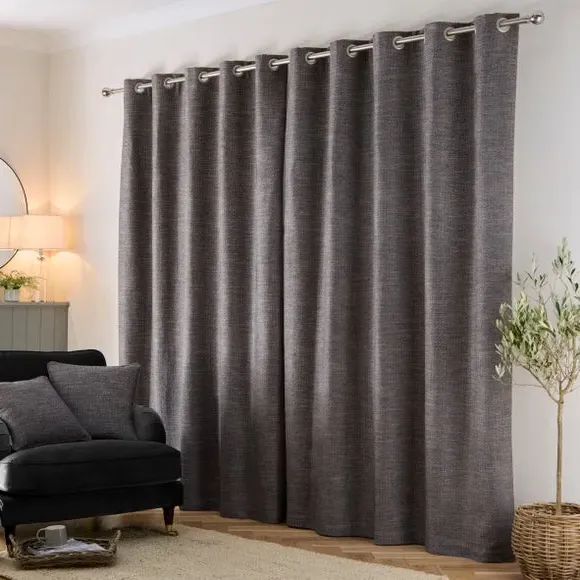 Herringbone Eyelet Curtains - Steel, Polyester