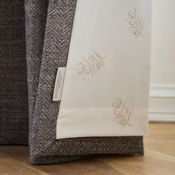 Herringbone Eyelet Curtains - Steel, Polyester