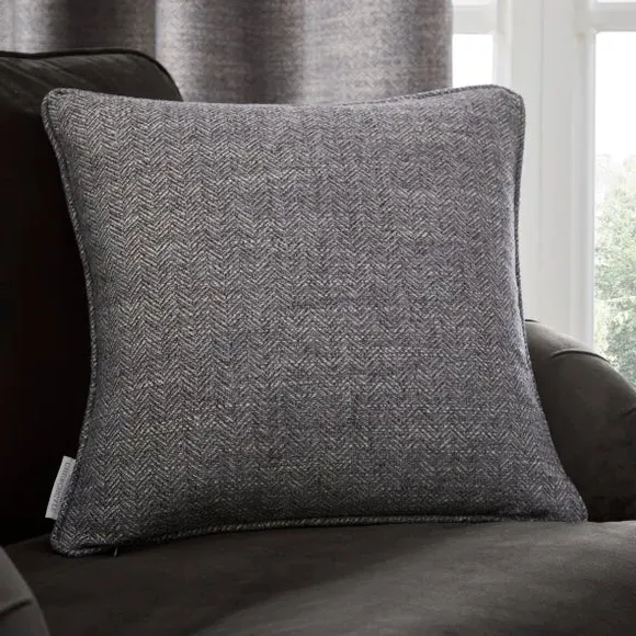 Herringbone Eyelet Curtains - Steel, Polyester